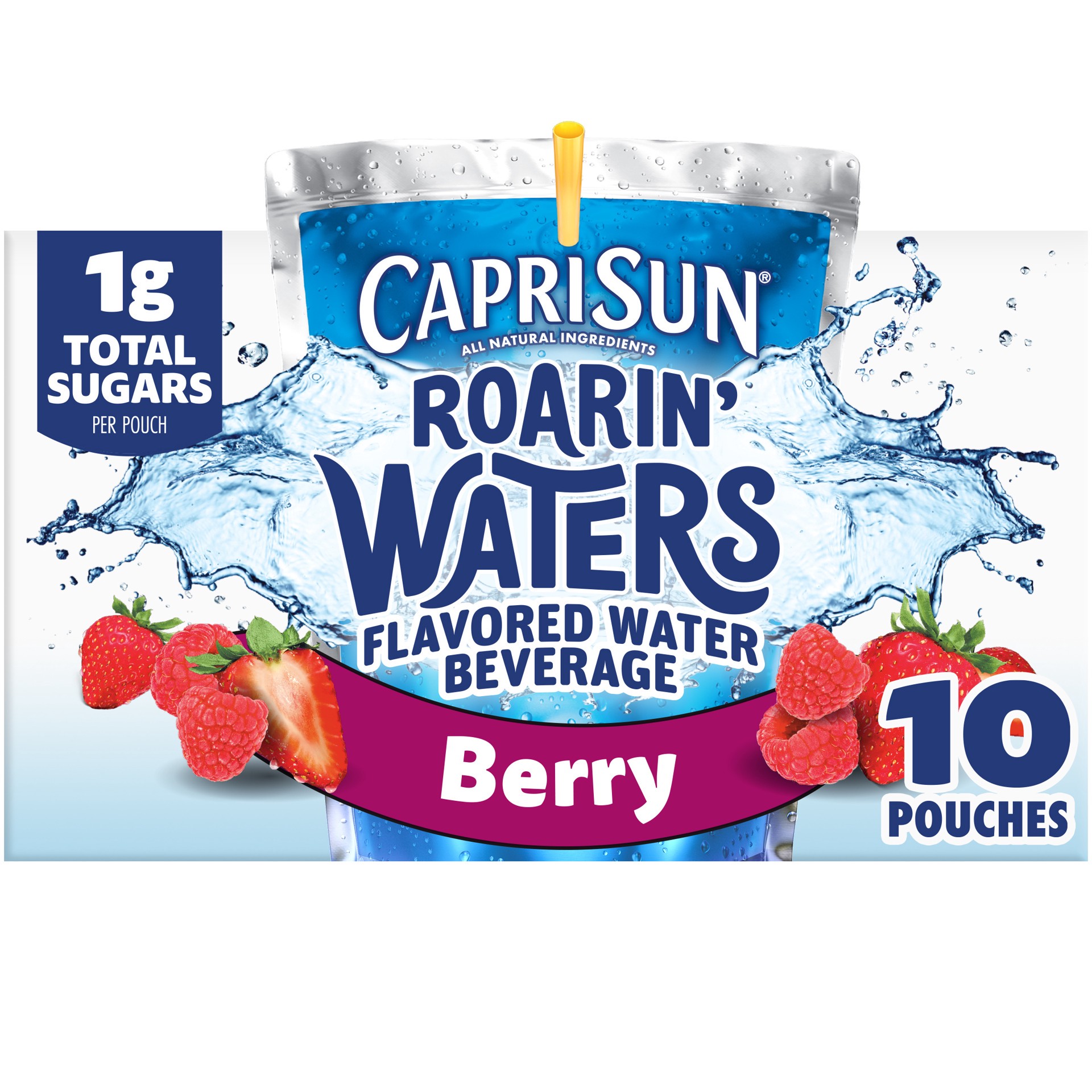 slide 1 of 9, Capri Sun Roarin' Waters Berry Flavored with other natural flavor Water Beverage, 10 ct Box, 6 fl oz Drink Pouches, 10 ct; 6 fl oz