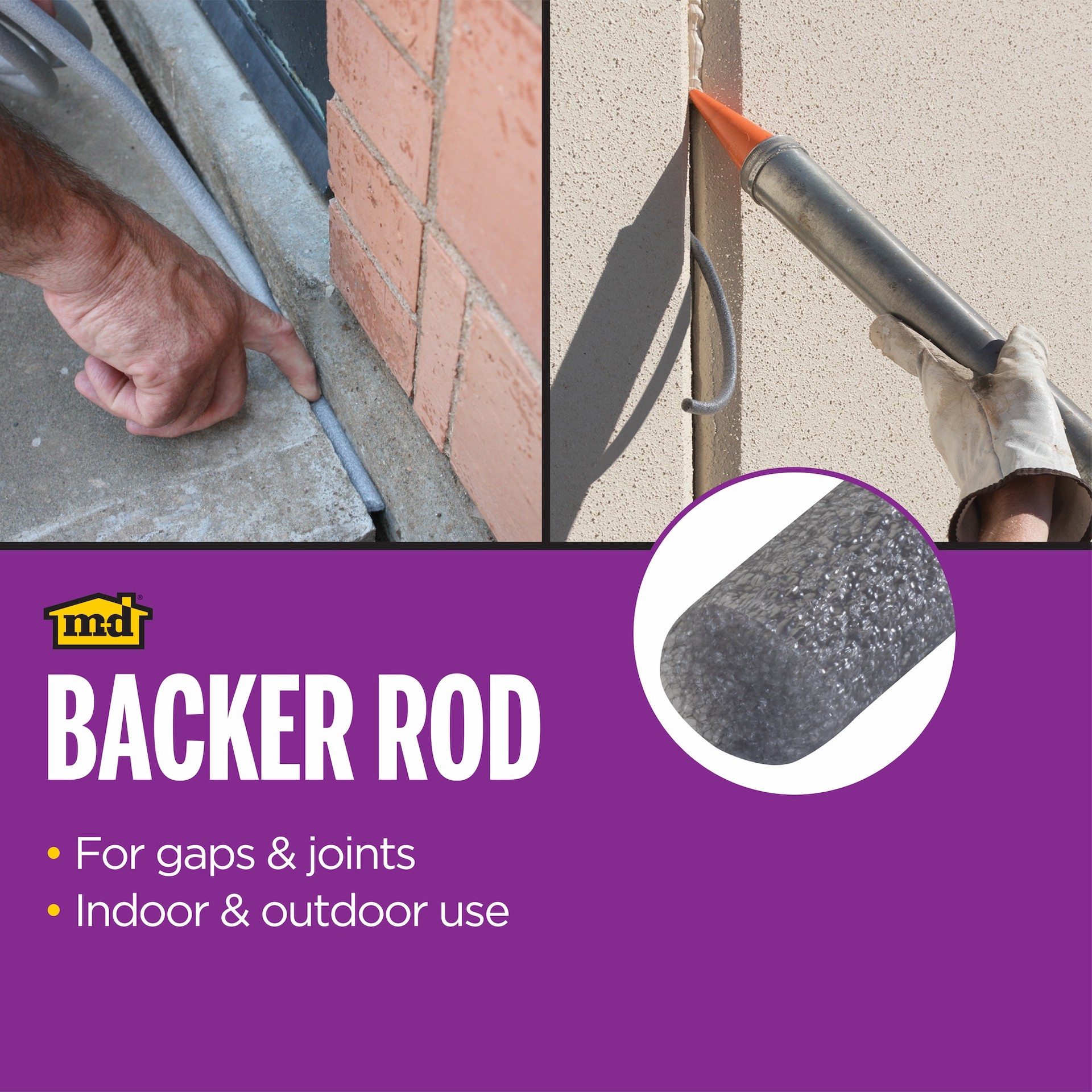 slide 5 of 6, M-D 0.375-in x 20-ft Closed cell Backer Rod, Gray, 1 ct