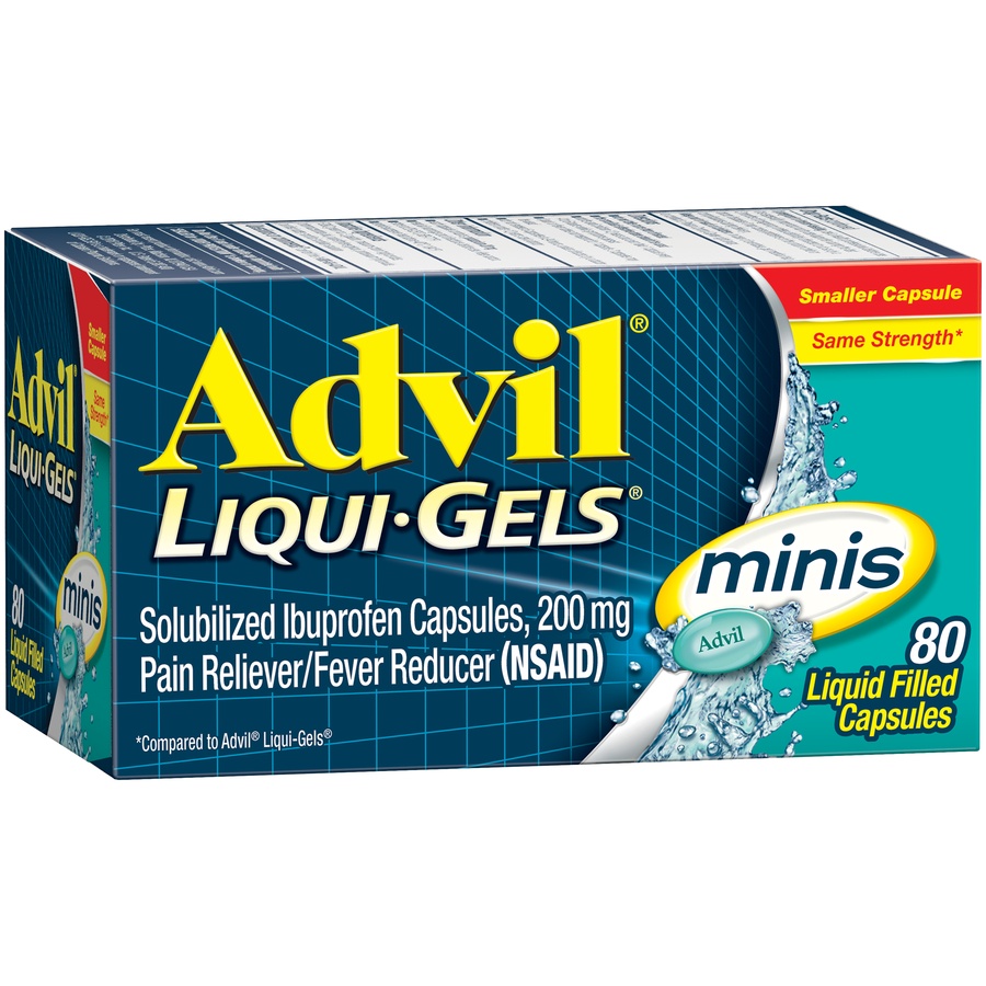slide 3 of 7, Advil Liqui-Gels minis Pain Reliever and Fever Reducer, Ibuprofen 200mg for Pain Relief - 80 Liquid Filled Capsules, 80 ct