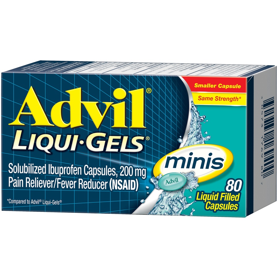 slide 4 of 7, Advil Liqui-Gels minis Pain Reliever and Fever Reducer, Ibuprofen 200mg for Pain Relief - 80 Liquid Filled Capsules, 80 ct
