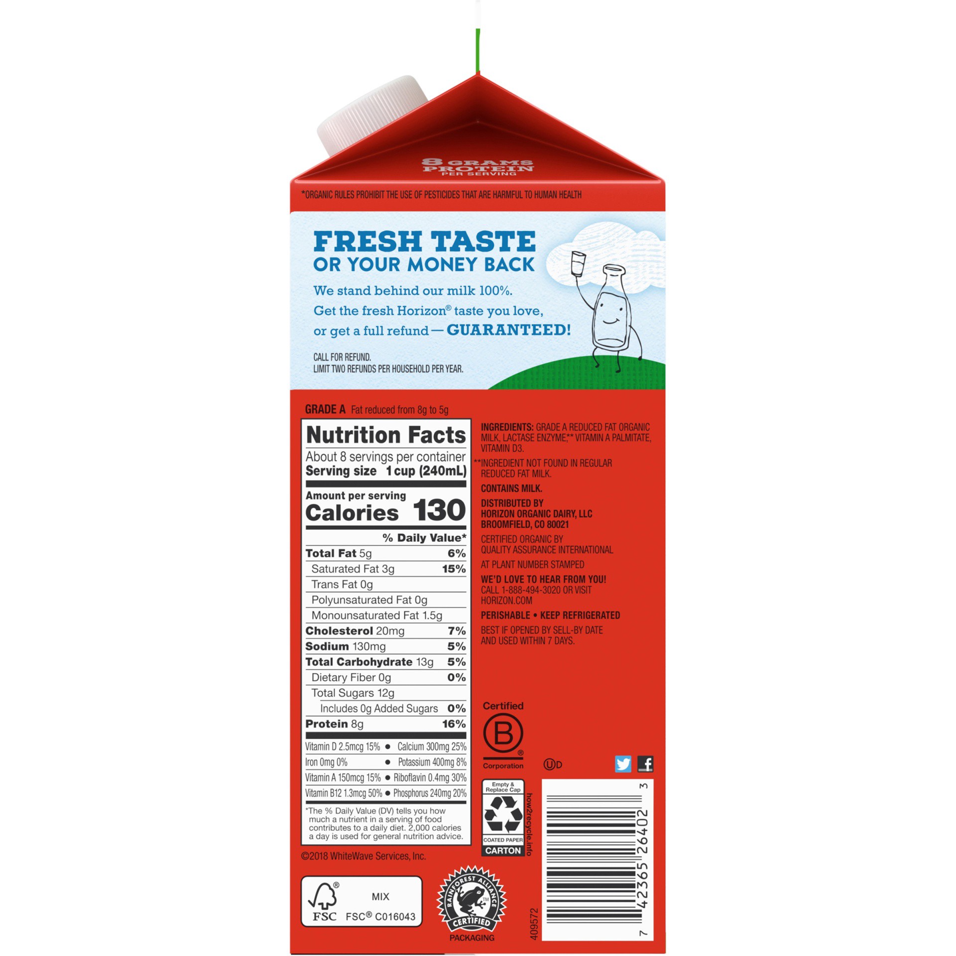 slide 3 of 8, Horizon Organic 2% Reduced Fat Lactose-Free Milk, Half Gallon, 1/2 gal