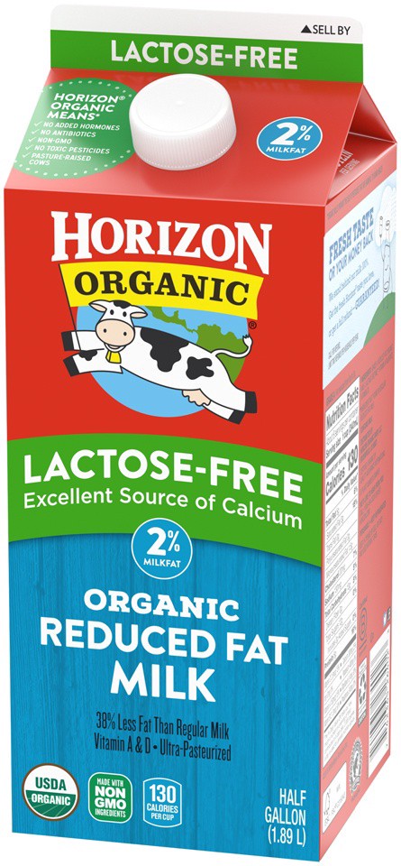 slide 6 of 8, Horizon Organic 2% Reduced Fat Lactose-Free Milk, Half Gallon, 1/2 gal