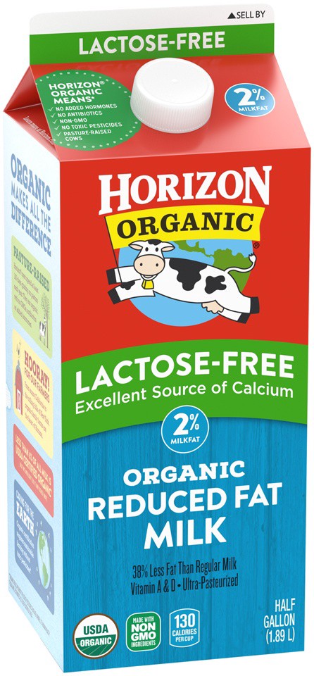 slide 5 of 8, Horizon Organic 2% Reduced Fat Lactose-Free Milk, Half Gallon, 1/2 gal