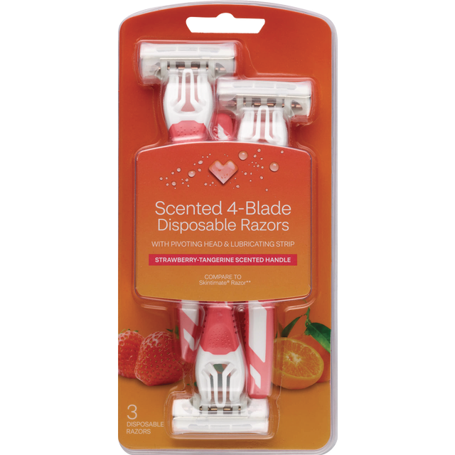 slide 1 of 1, CVS Beauty Cvs Health Scented 4-Blade Disposable Razors, Strawberry Tangerine, 3 Ct, 30 ct