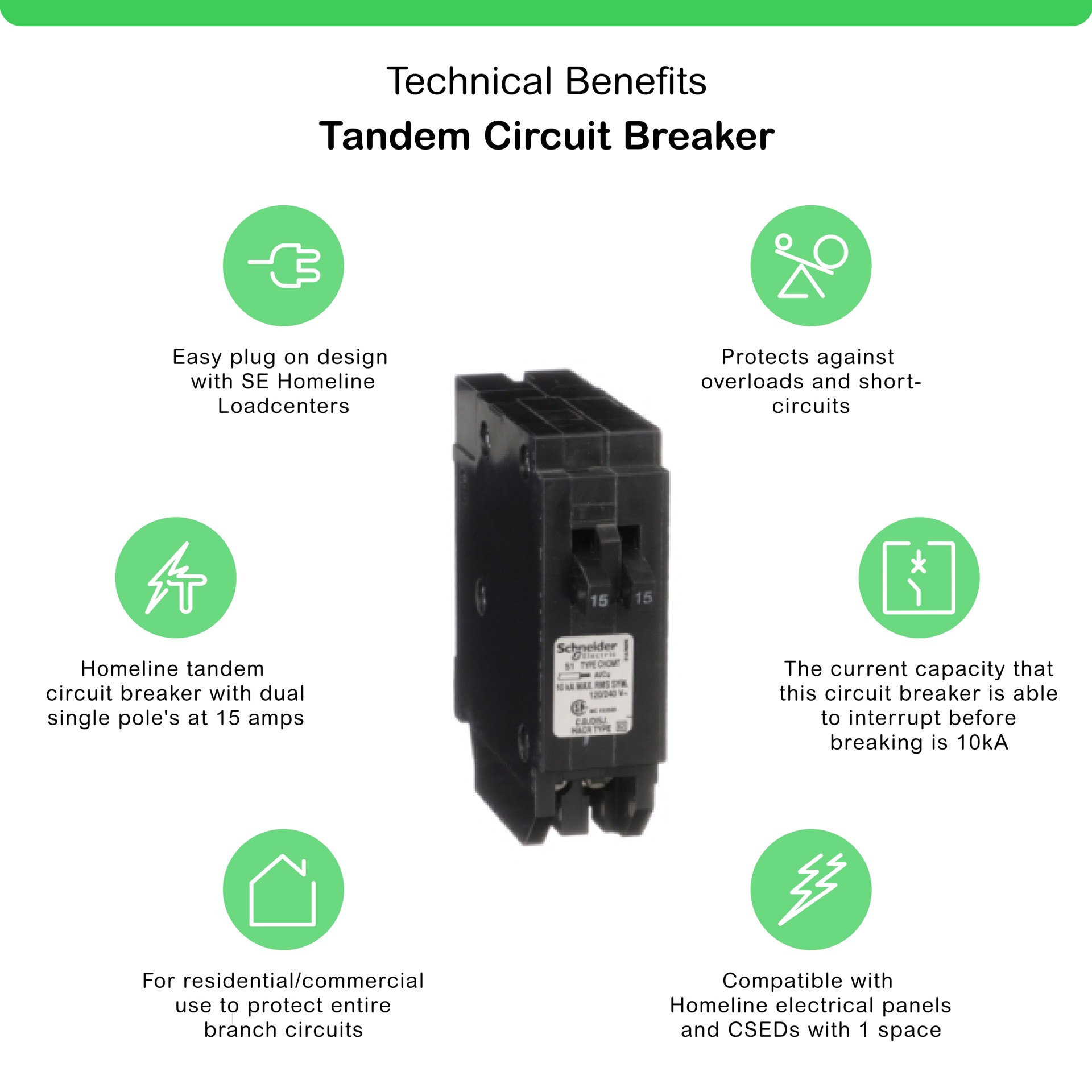 slide 4 of 6, Square D Homeline 15-amp/15-amp 1 -Pole Tandem Circuit Breaker, 1 ct