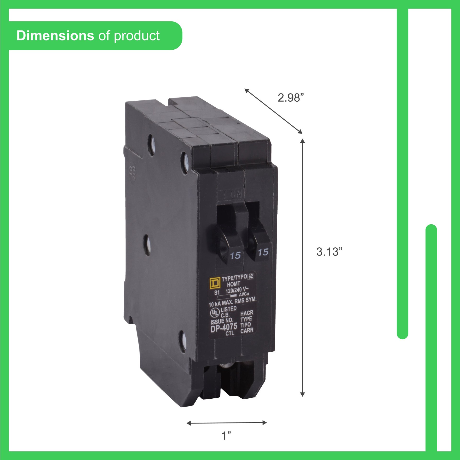 slide 5 of 6, Square D Homeline 15-amp/15-amp 1 -Pole Tandem Circuit Breaker, 1 ct