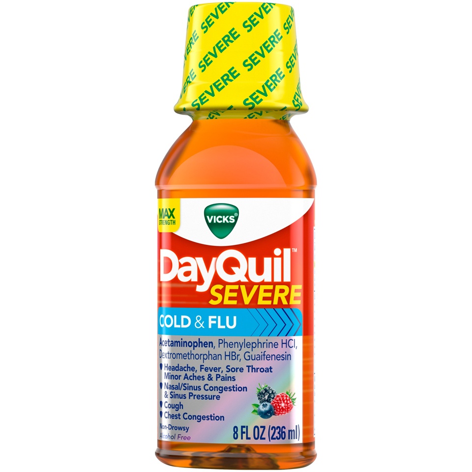 slide 2 of 2, Vicks Dayquil Severe Cold & Flu Liquid, 8 oz