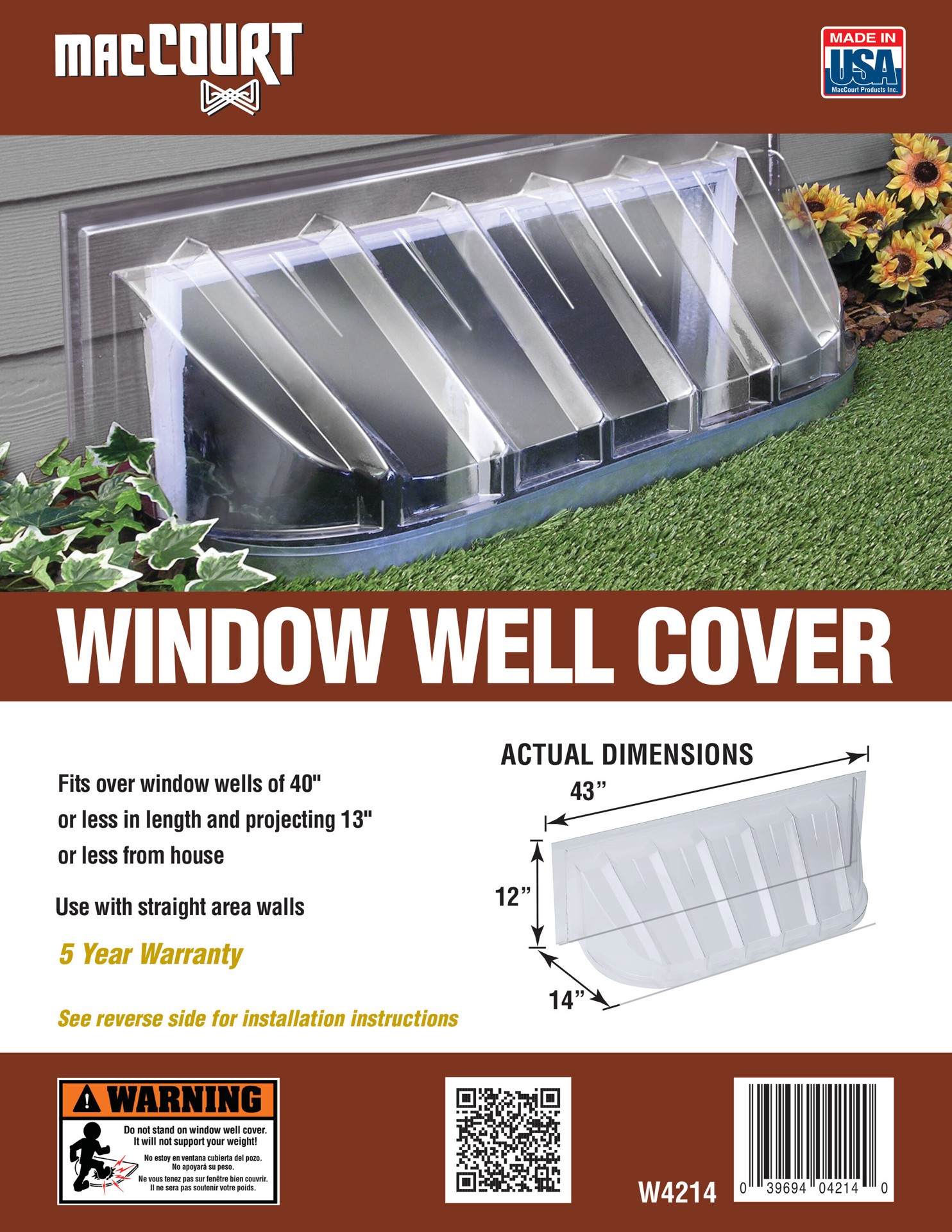 slide 3 of 4, MacCourt 43-in inches x 12-in inches x 14-in inches Plastic Window Well Cover, 1 ct