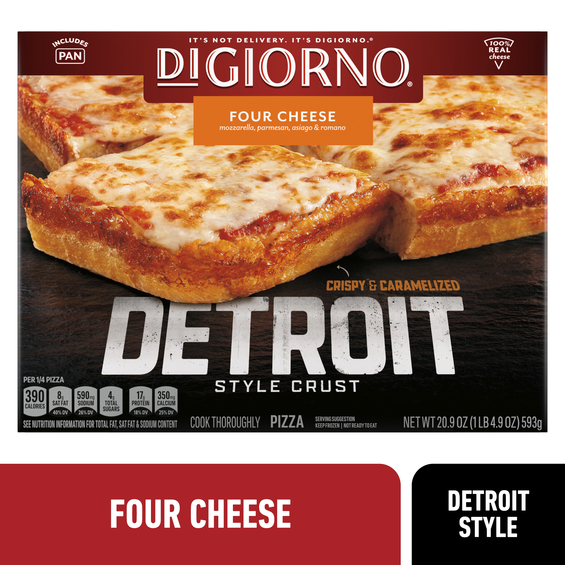 slide 1 of 14, DiGiorno Detroit Style Crust Four Cheese Pizza (Frozen), 20.90 oz