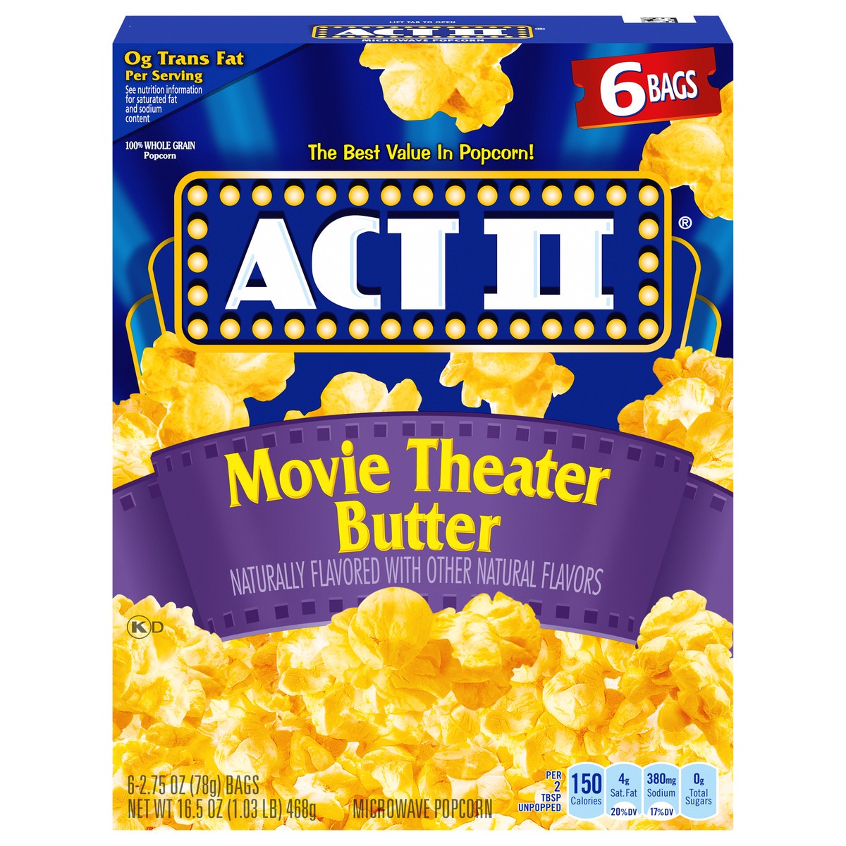 slide 1 of 5, ACT II Movie Theater Butter Microwave Popcorn 6-2.75 oz, 6 ct