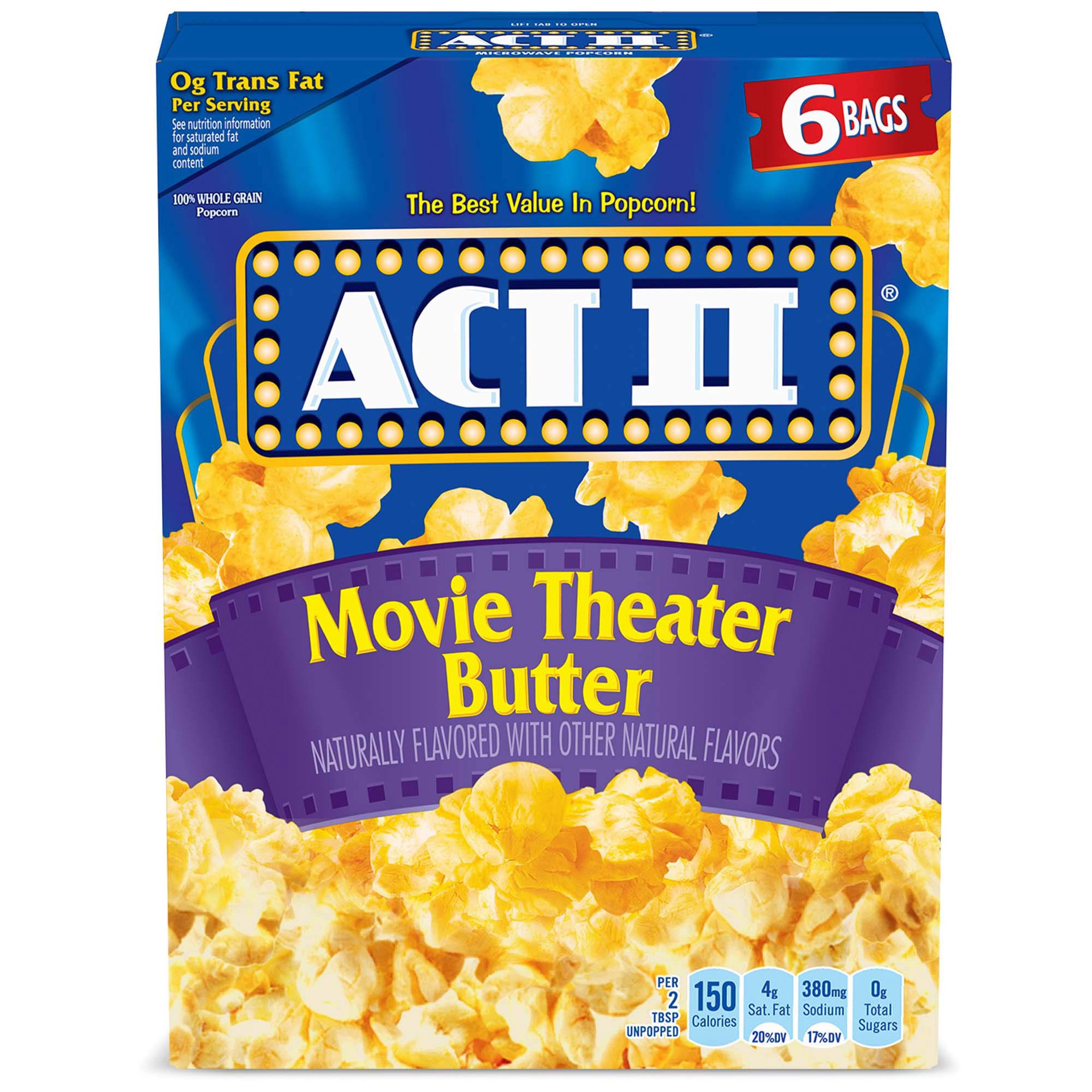 slide 1 of 5, Act II Movie Theater Butter Microwave Popcorn 6-2.75 oz, 6 ct