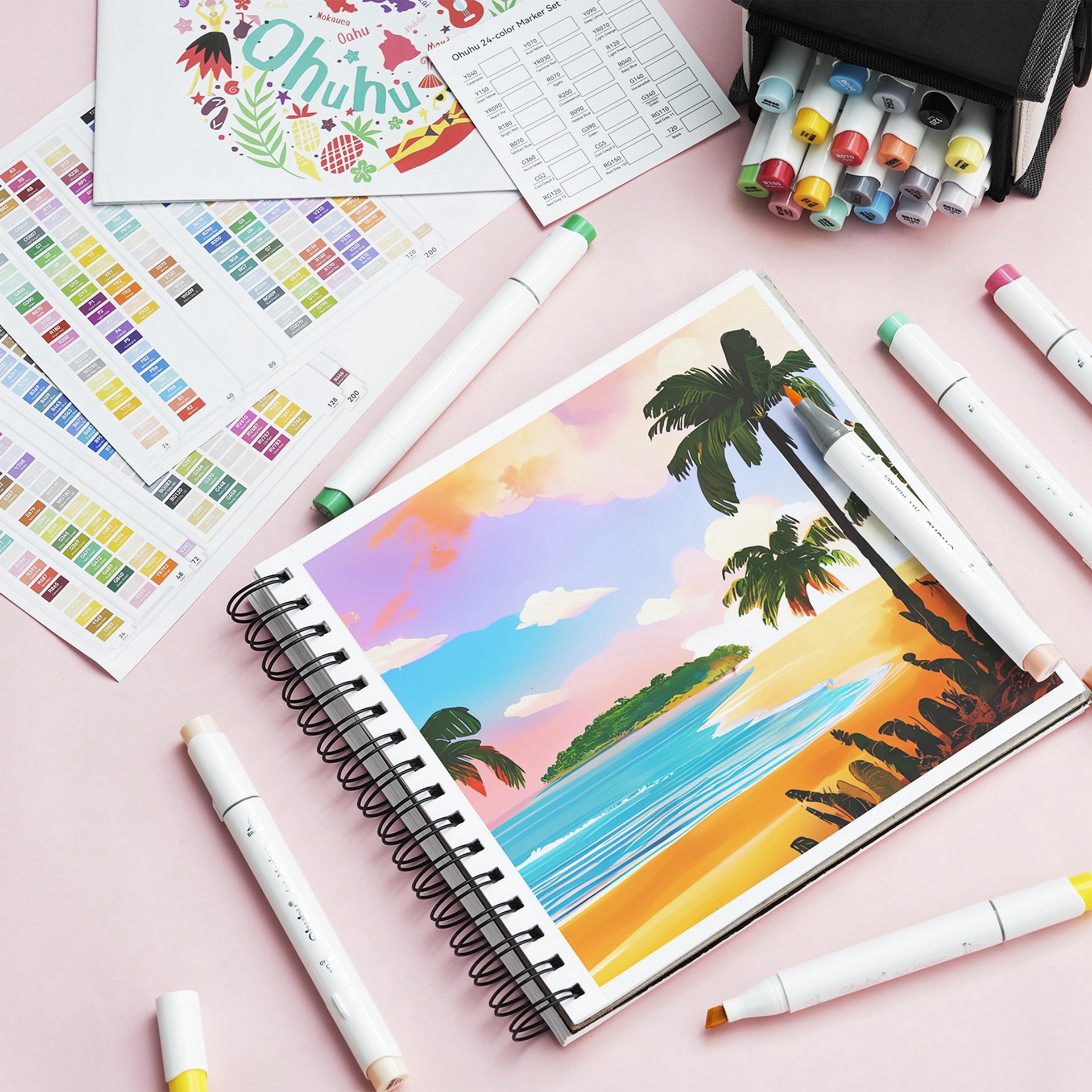 slide 3 of 5, Ohuhu Honolulu B Brush & Fine Dual Tip 24 Color Basic Marker Set, 1 ct