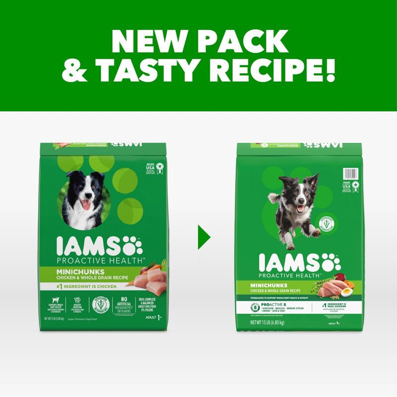 slide 3 of 13, IAMS Proactive Health Chicken and Whole Grain Flavor Minichunks Dry Dog Food - 15lbs, 15 lb