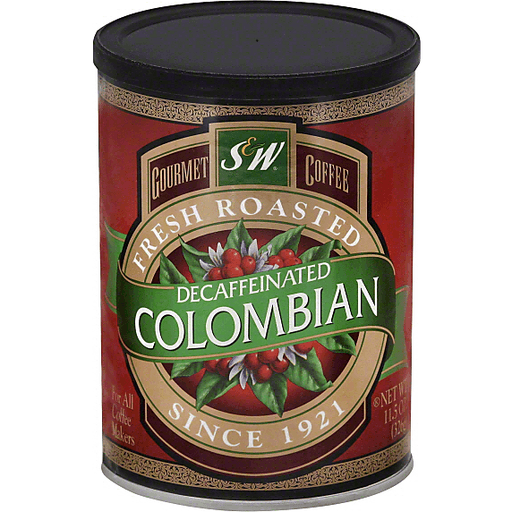 slide 1 of 1, S&W Coffee, Gourmet, Colombian, Decaffeinated, 11.5 oz