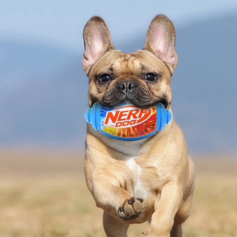 slide 4 of 4, Nerf Color Grip Squeaker Football Dog Toy, Sm-Med