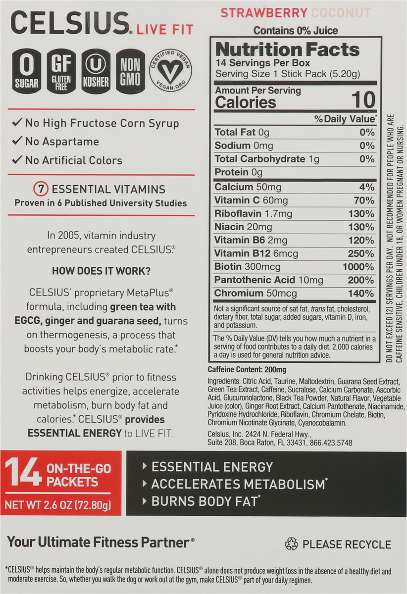 slide 10 of 14, CELSIUS Live Fit Strawberry Coconut Energy Drink 14 ea, 14 ct; 2.6 oz