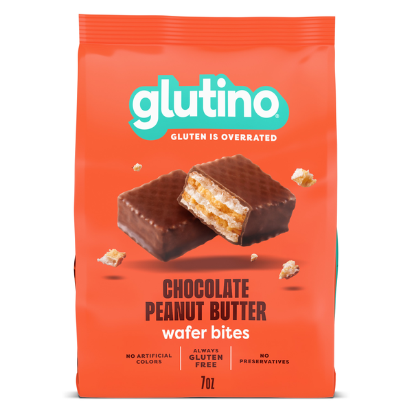 slide 1 of 1, Glutino Chocolate Peanut Butter Wafer Bites, Gluten Free Wafer Cookies, 7 oz., 7 oz