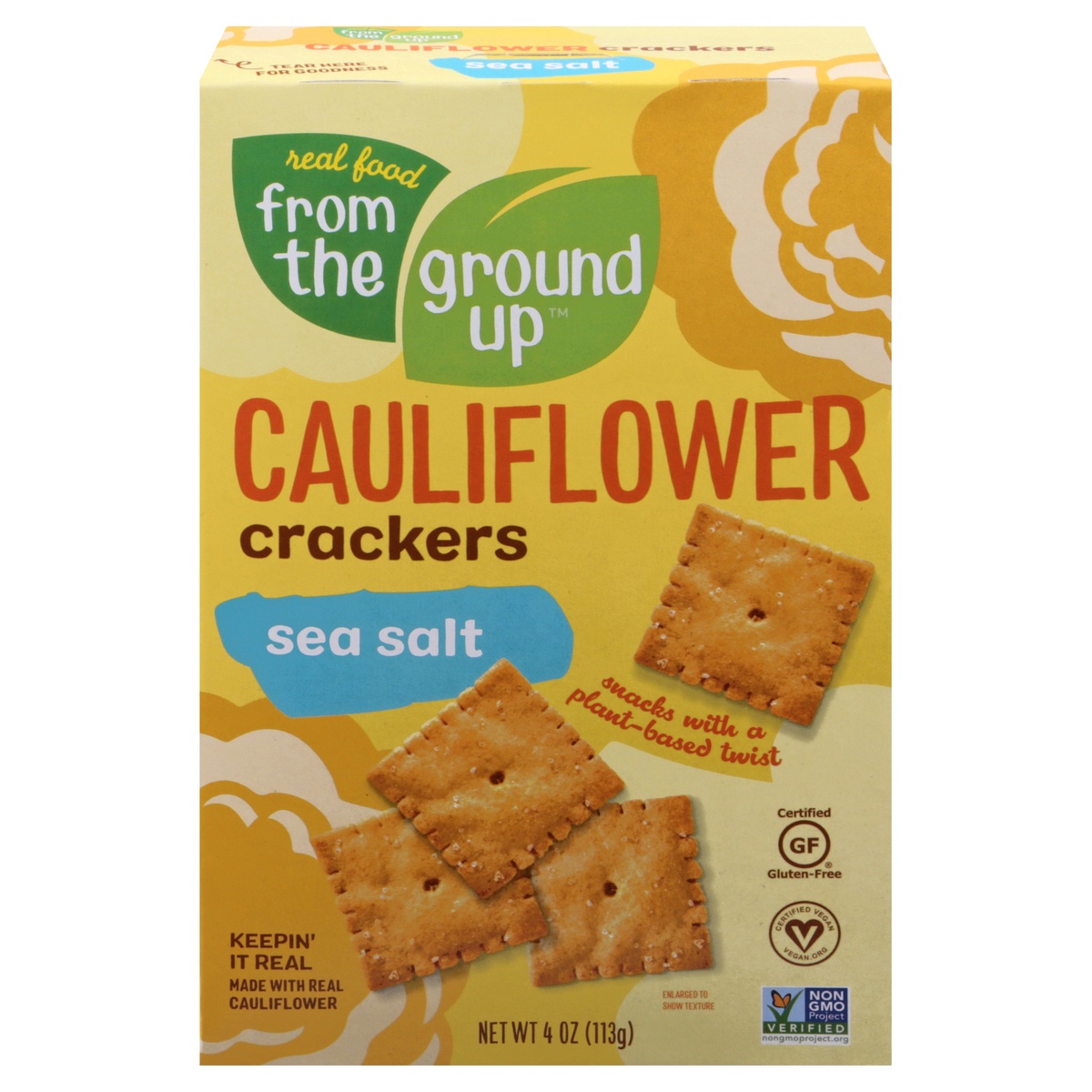 slide 1 of 11, From The Ground Up Sea Salt Cauliflower Crackers, 4 oz