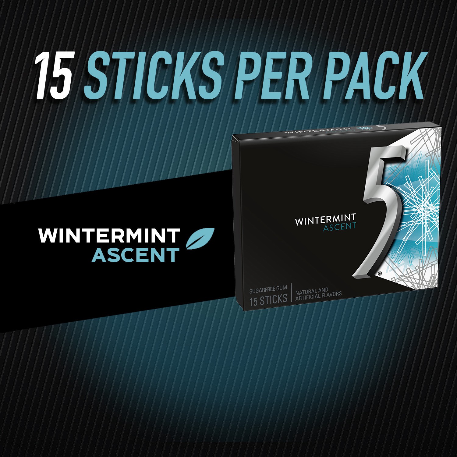 slide 3 of 8, 5 GUM Wintermint Ascent Sugar Free Chewing Gum, 15 Sticks, 15 ct