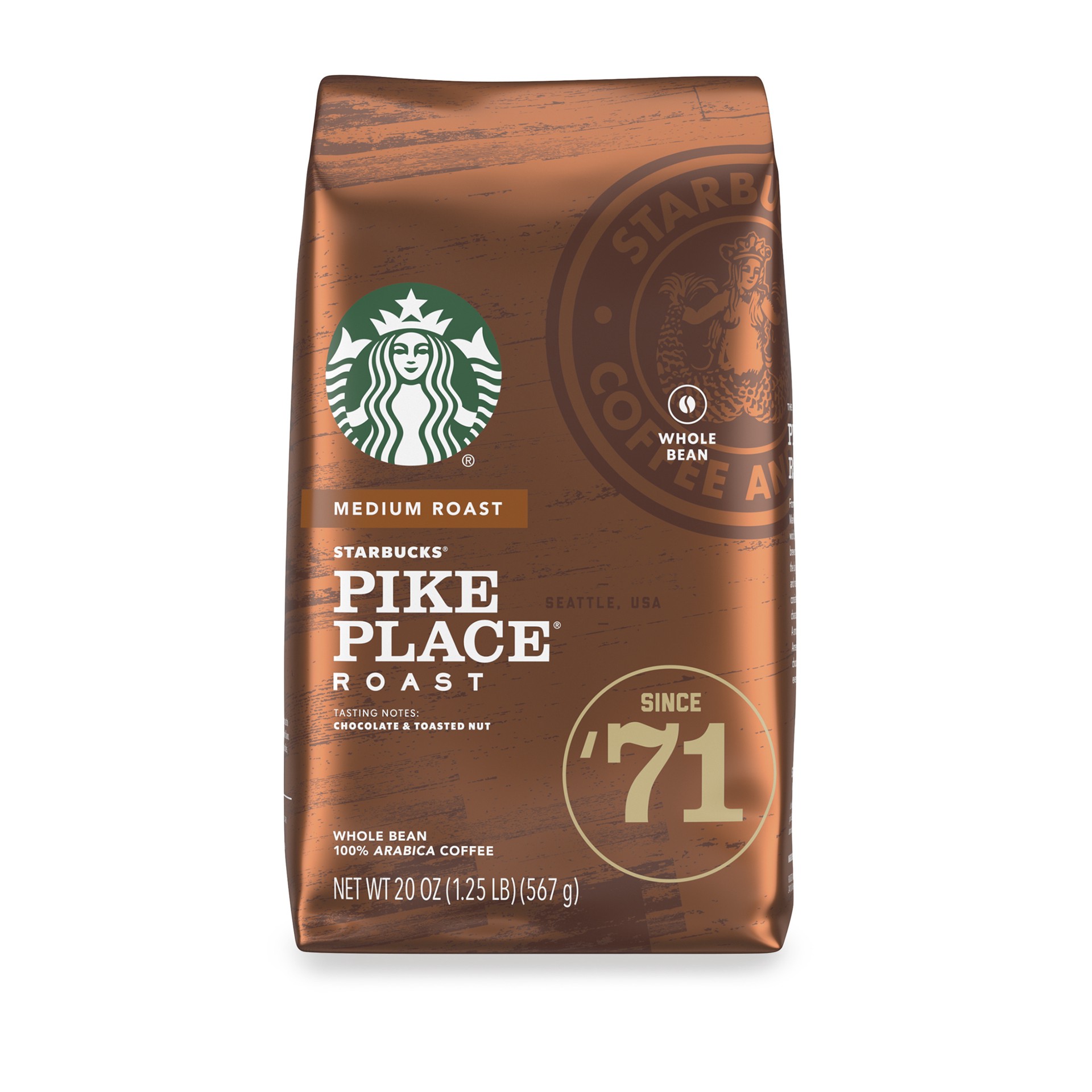 slide 1 of 9, Starbucks Whole Bean Coffee—Medium Roast Coffee—Pike Place Roast—100% Arabica—1 bag (20 oz), 20 oz