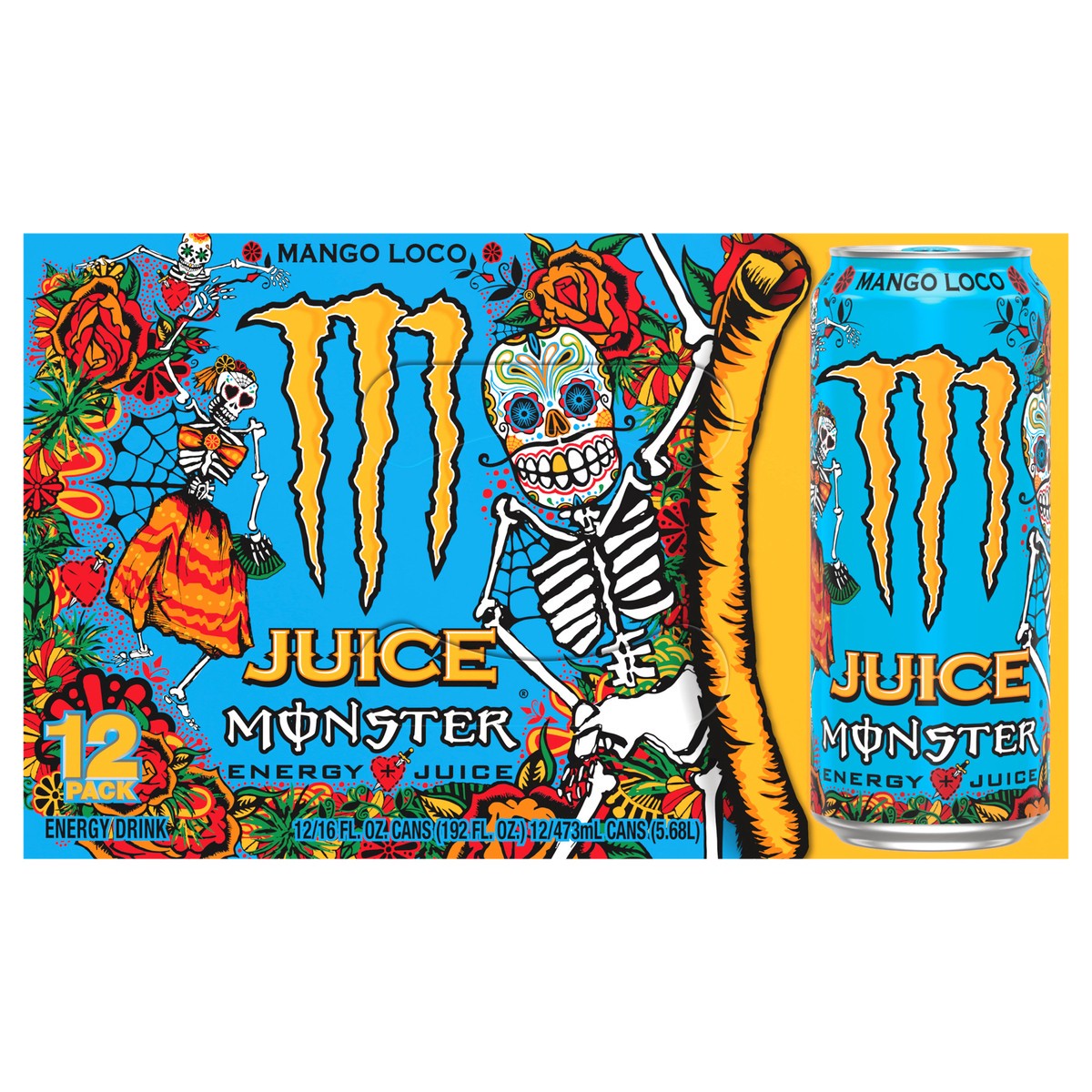 slide 1 of 2, Monster Juice Mango Loco Energy Drink 12 - 16 fl oz Cans, 12 ct