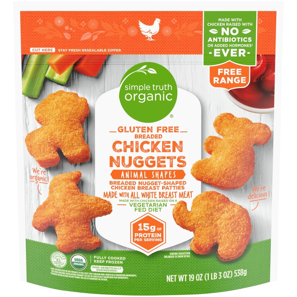 slide 1 of 1, Simple Truth Organic Gluten Free Animal Shapes Breaded Chicken Nuggets, 19 oz