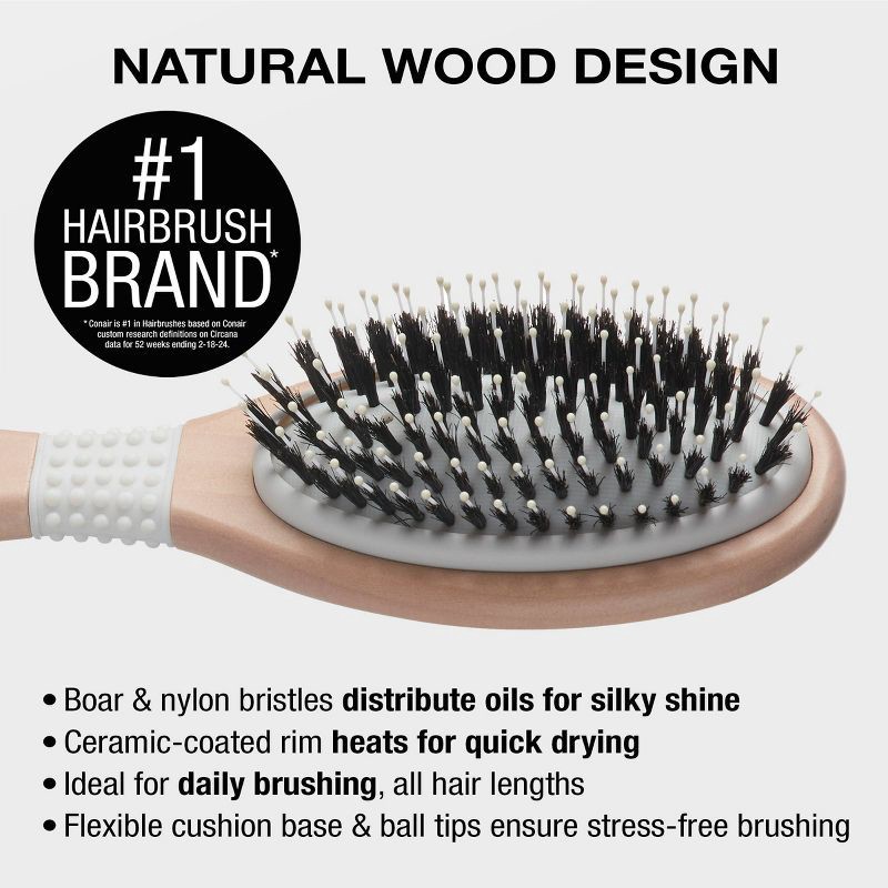 slide 4 of 7, Conair Ceramic Wood Nylon & Boar Bristle Cushion Hair Brush - All Hair, 1 ct