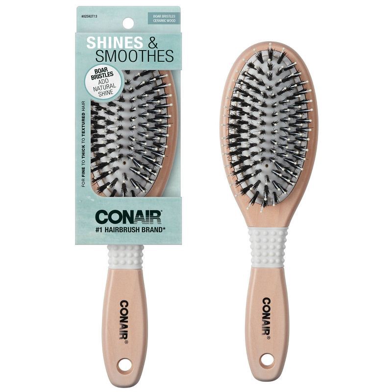 slide 1 of 7, Conair Ceramic Wood Nylon & Boar Bristle Cushion Hair Brush - All Hair, 1 ct