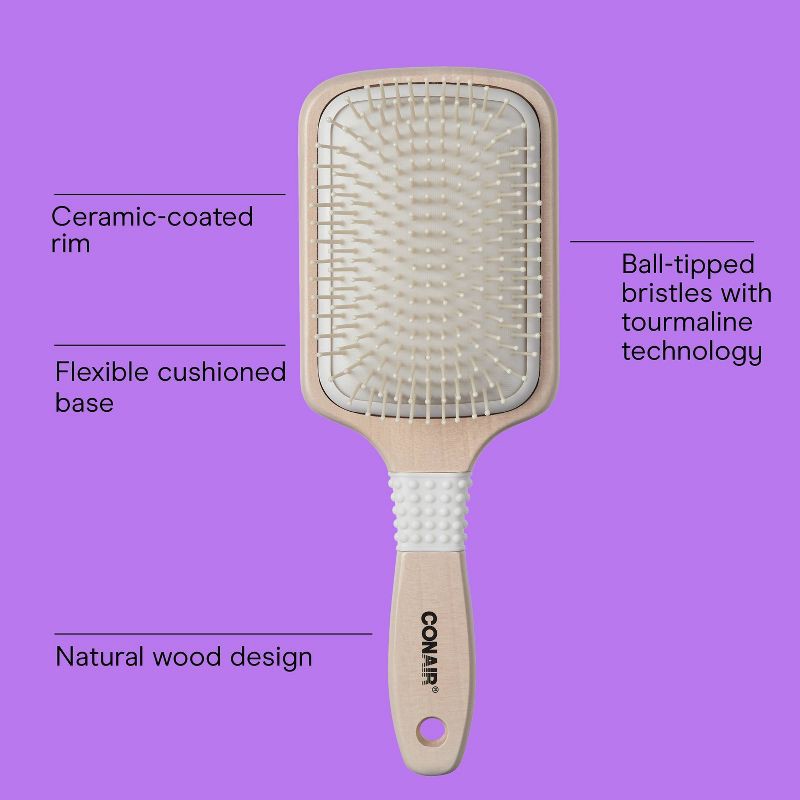 slide 3 of 8, Conair Ceramic Wood Nylon Bristle Cushion Paddle Hair Brush - All Hair, 1 ct