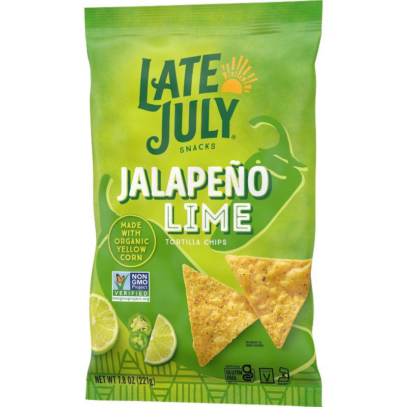 slide 4 of 6, Late July Snacks Jalapeno Lime Tortilla Chips, 7.8 OZ Bag, 1 ct