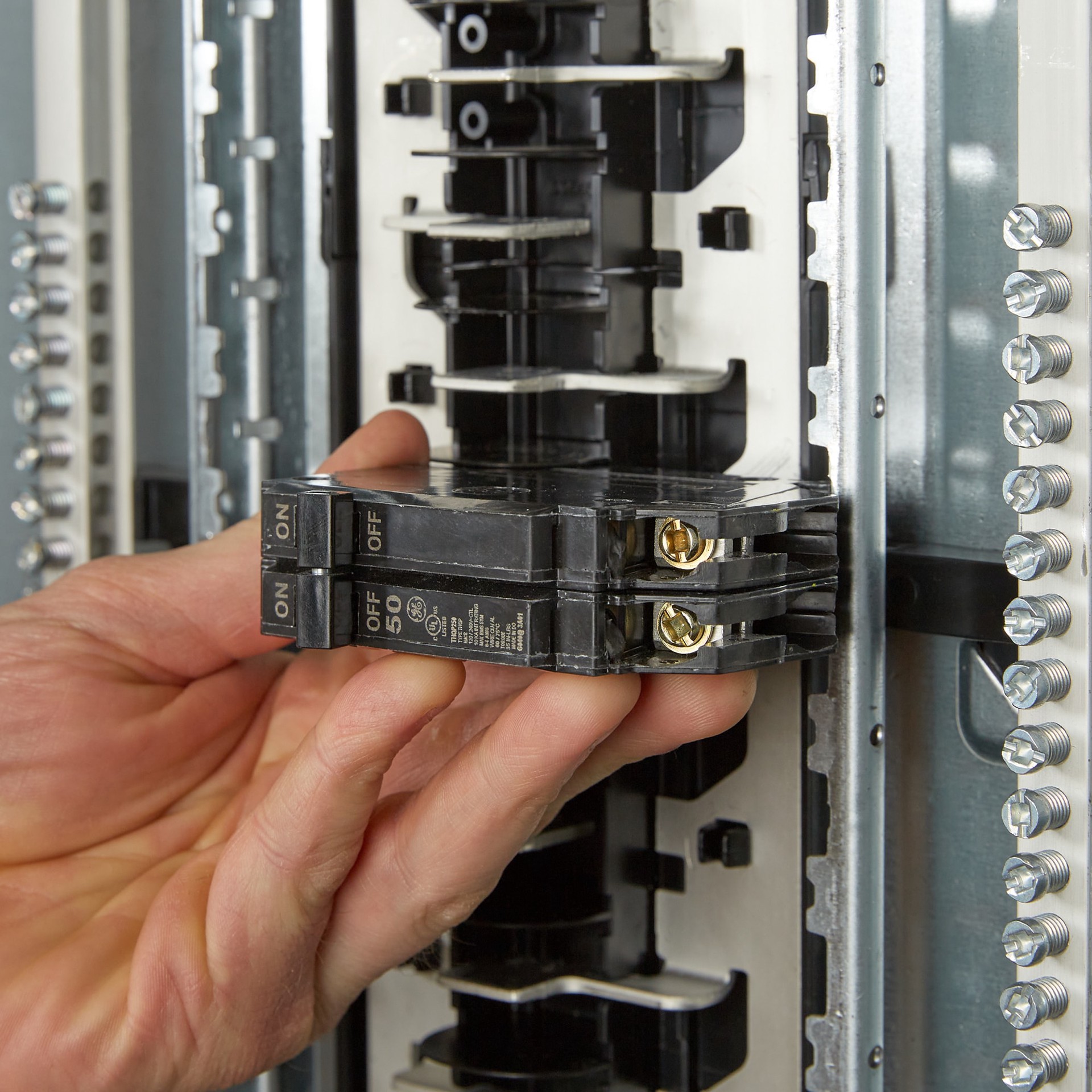 slide 3 of 6, GE Qline 50-amp 2 -Pole Standard trip Circuit Breaker, 1 ct