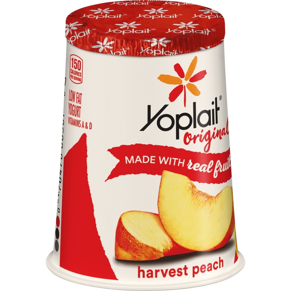 slide 2 of 3, Yoplait Original Harvest Peach Gluten-Free Low-Fat Yogurt, 6 oz. Cup, 6 oz