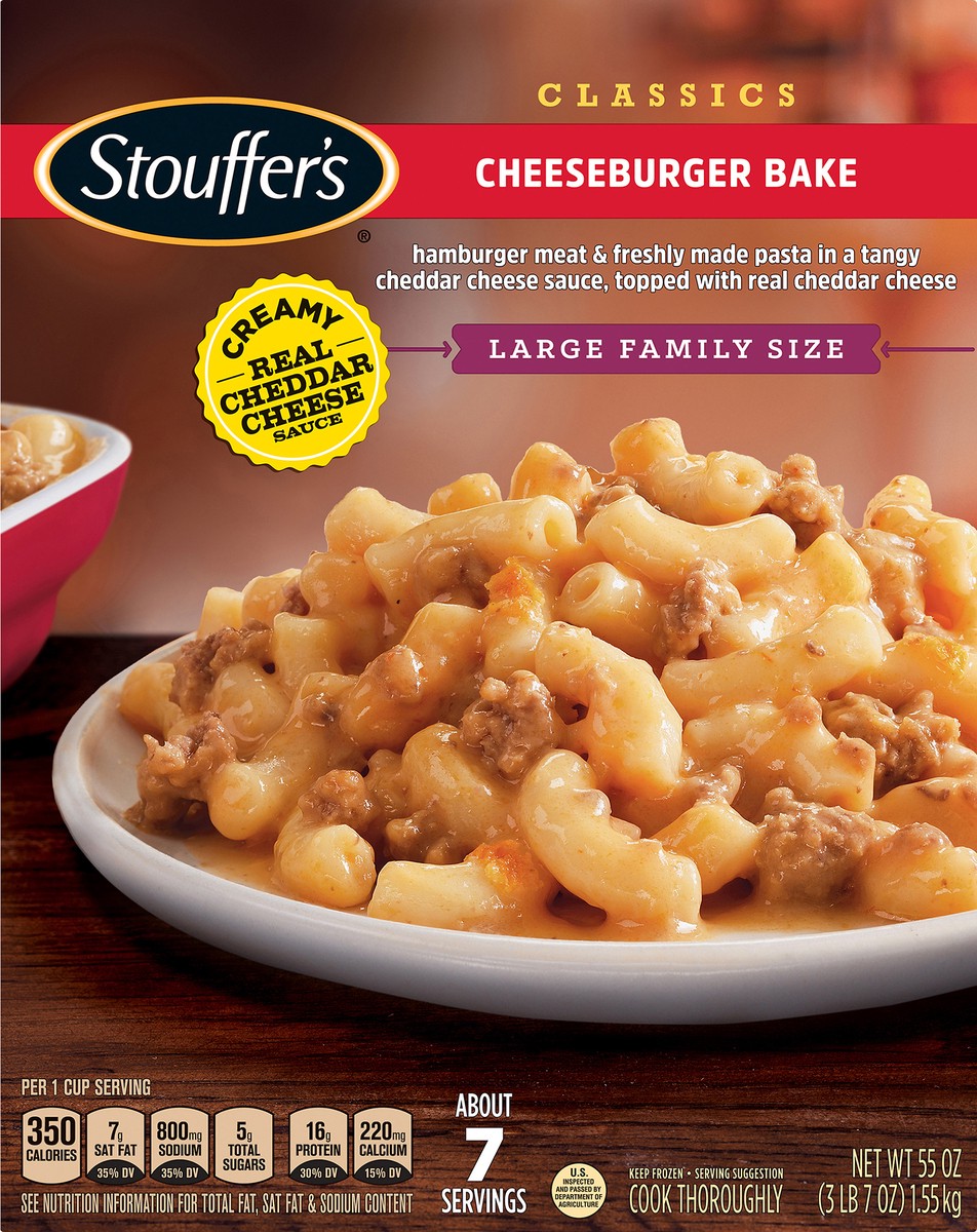 slide 5 of 8, Stouffer's Stouffer''s Large Family Size Cheeseburger Bake Frozen Meal, 55 oz