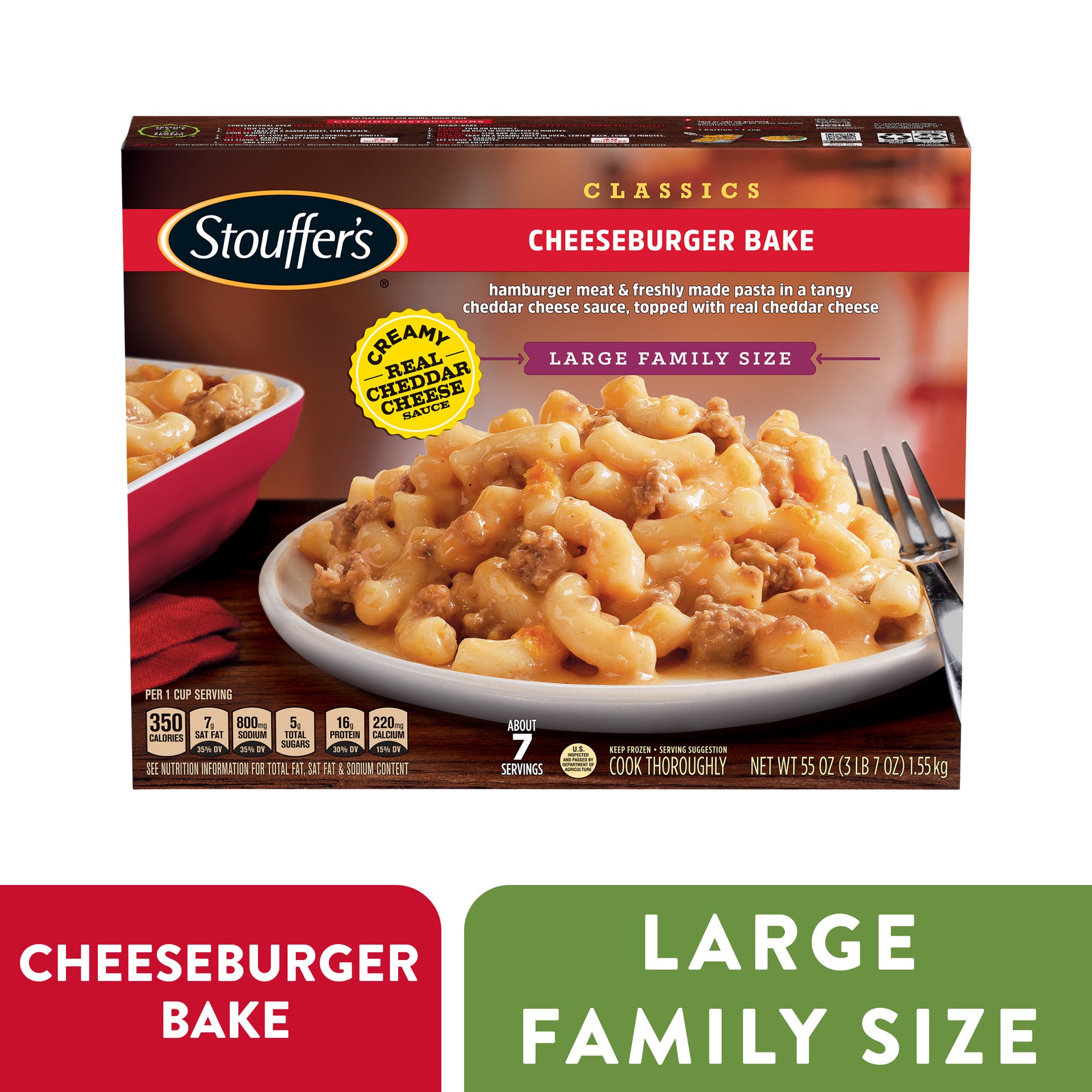 slide 1 of 8, Stouffer's Stouffer''s Large Family Size Cheeseburger Bake Frozen Meal, 55 oz