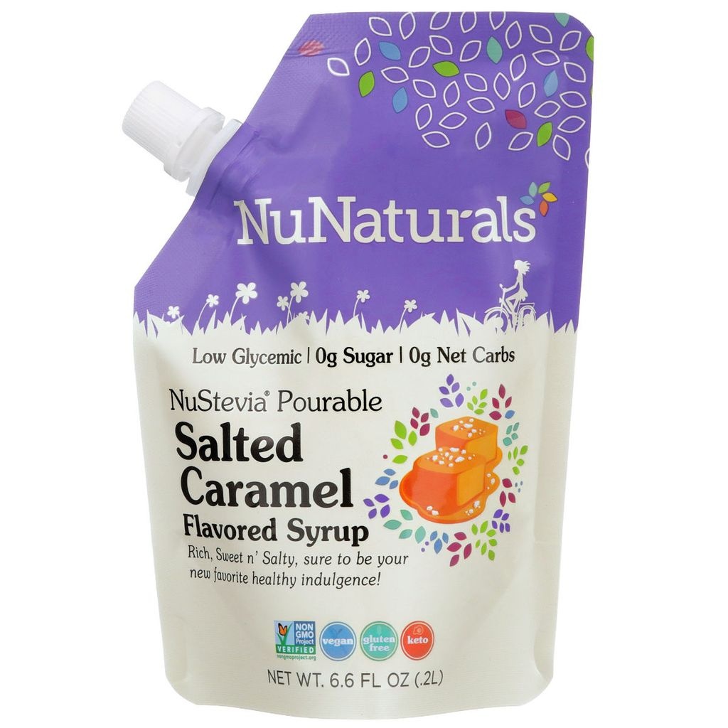 slide 1 of 1, NuNaturals Nustevia Pourable Salted Caramel Flavored Syrup, 6.6 fl oz