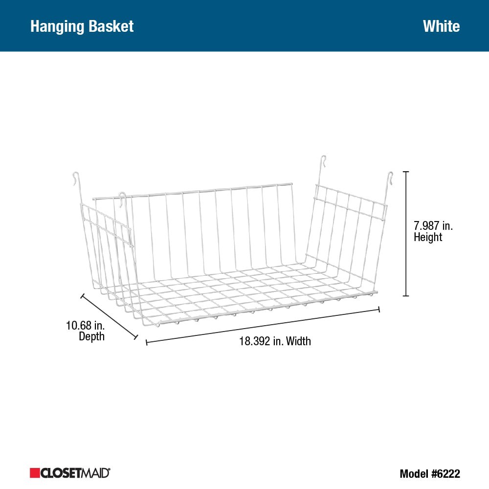 slide 5 of 6, ClosetMaid Hanging 18.4-in x 8.0-in x 10.7-in White Wire Basket, 1 ct