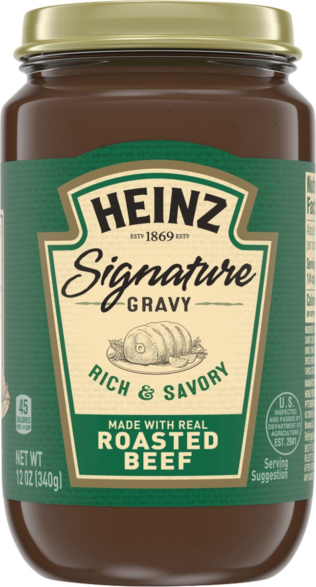 slide 7 of 10, Heinz Signature Rich & Savory Gravy with Real Roasted Beef, 12 oz Jar, 12 oz