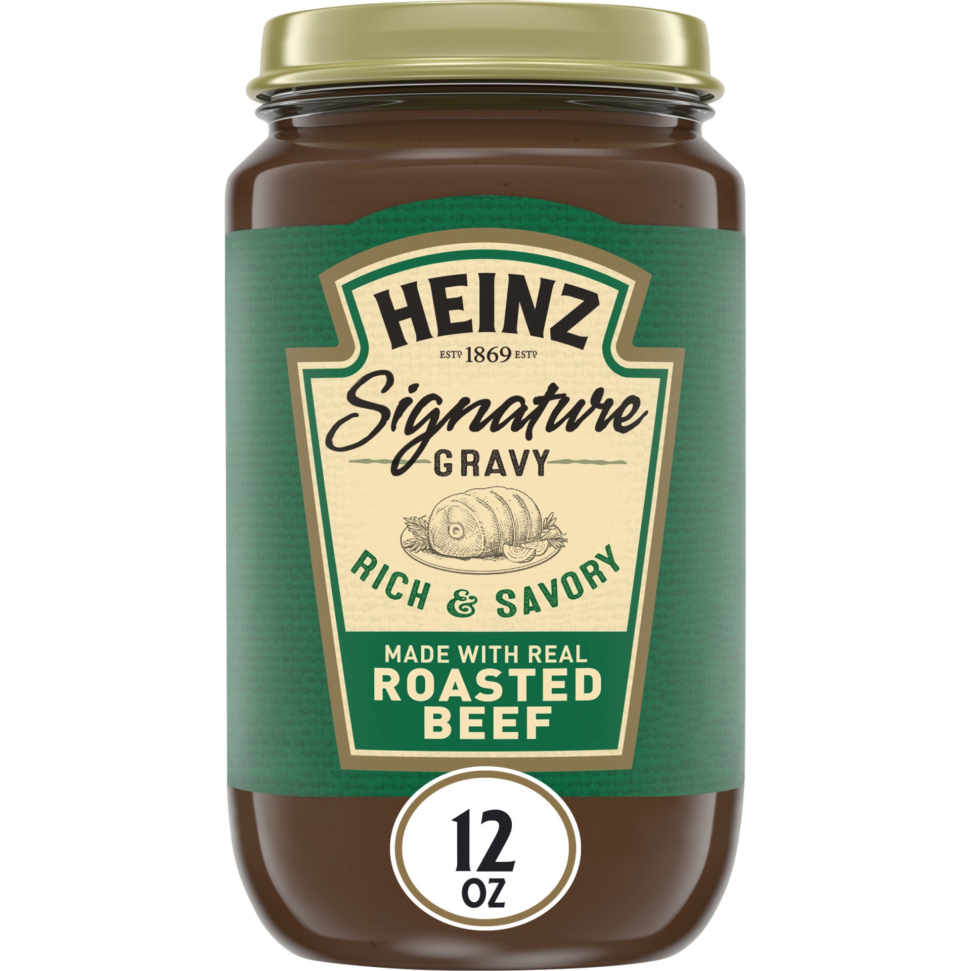 slide 1 of 1, Heinz Signature Rich & Savory Gravy with Real Roasted Beef Jar, 12 oz