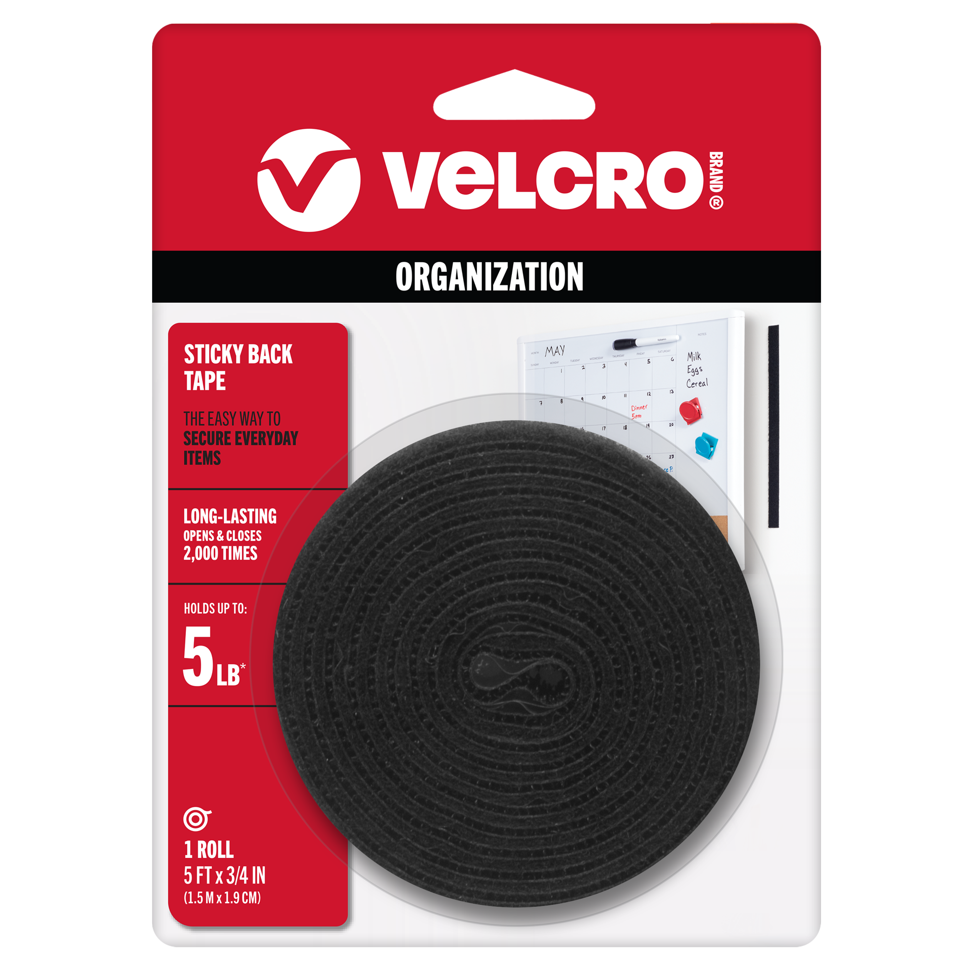 slide 1 of 6, VELCRO Brand 5 Feet Black Hooks Sticky Back Adhesive Black Roll Hook loop fastener 5-lb Weight Capacity, 1 ct