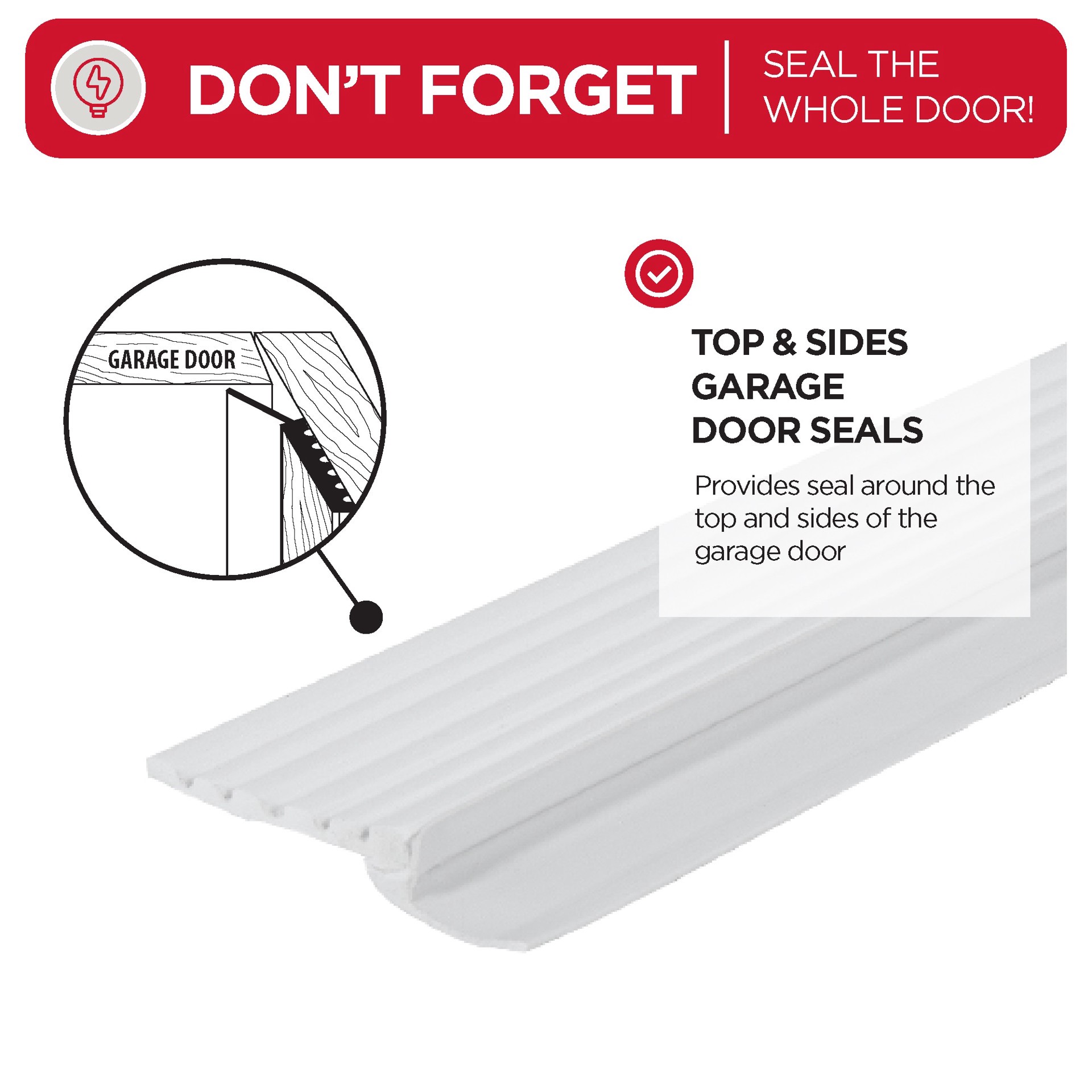 slide 4 of 6, M-D 30-ft x 1-1/2-in x 1-in White Vinyl Garage Weatherstrip, 1 ct