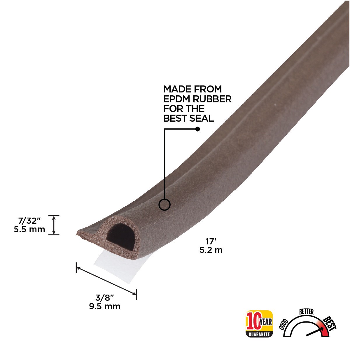 slide 2 of 6, M-D 17-ft x 3/8-in x 7/32-in Brown Rubber Window Weatherstrip, 1 ct