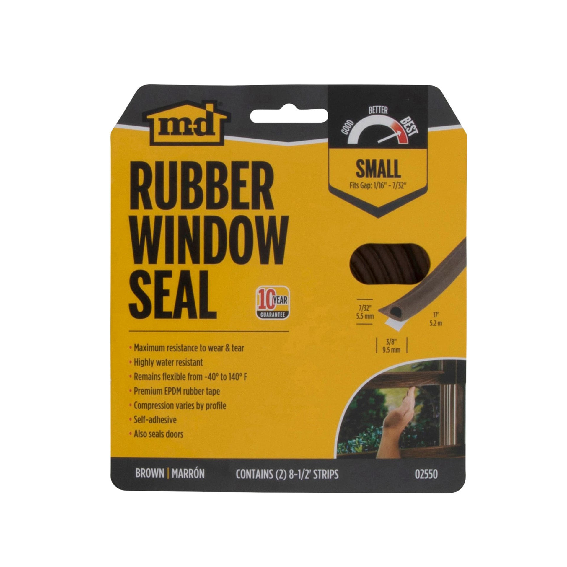 slide 4 of 6, M-D 17-ft x 3/8-in x 7/32-in Brown Rubber Window Weatherstrip, 1 ct