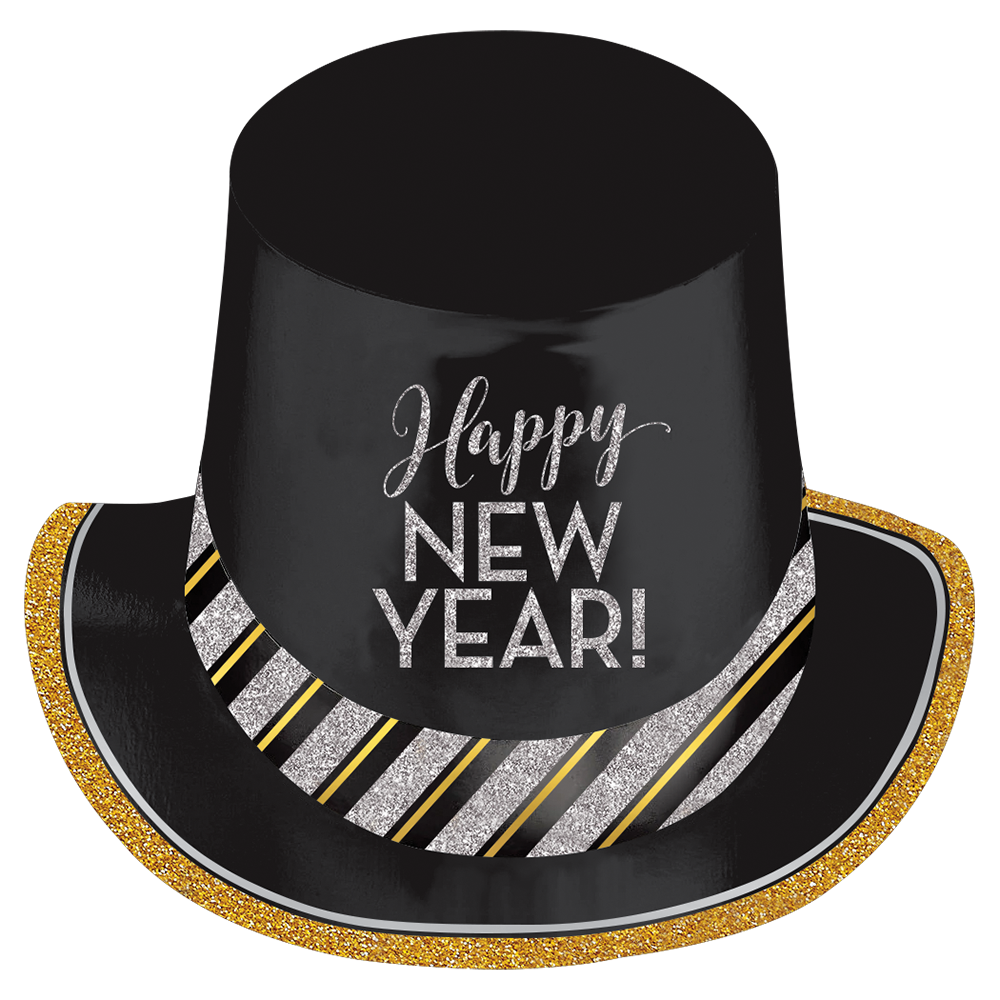slide 1 of 1, Happy New Year! Top Hat - Black/Silver/Gold, 1 ct