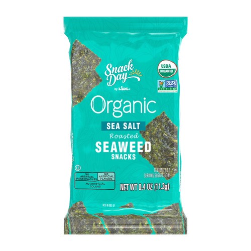 slide 1 of 1, Snack Day organic roasted seaweed snacks, sea salt, 0.4 oz