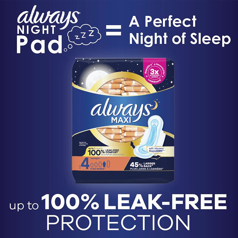 slide 6 of 9, Always Maxi Pads Overnight Absorbency Unscented without Wings - Size 4 - 28ct, 28 ct