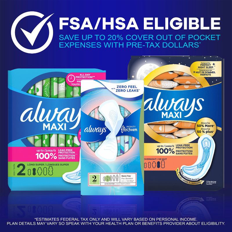 slide 11 of 11, Always Maxi Pads Overnight Absorbency Unscented without Wings - Size 4 - 28ct, 4 x 28 ct