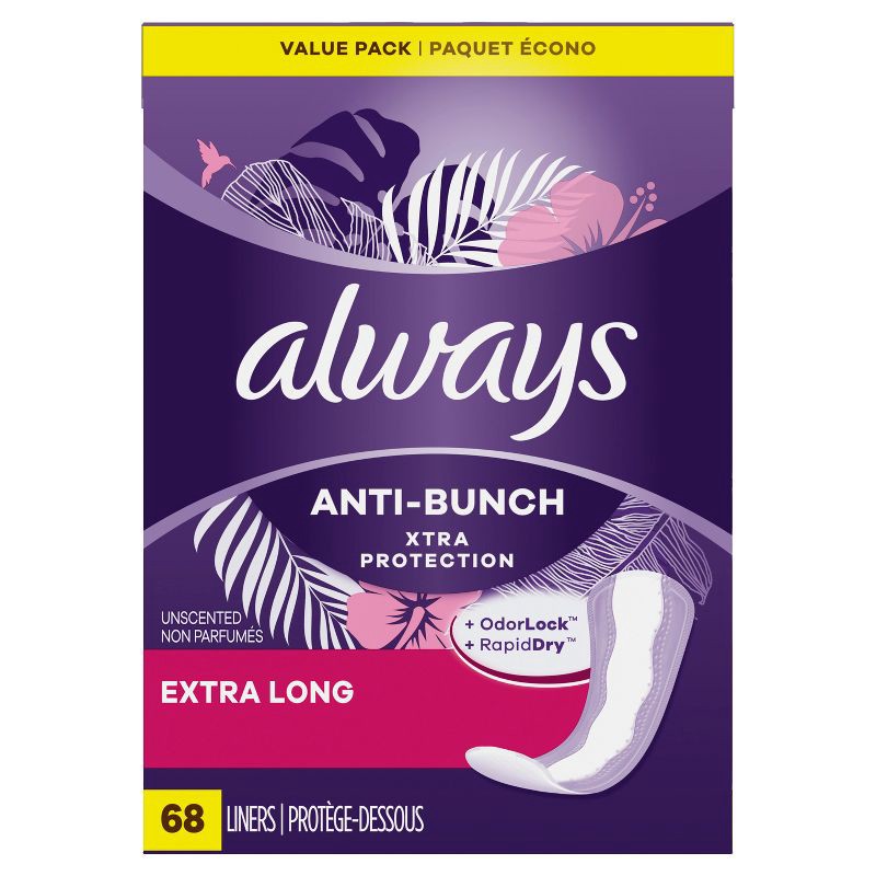 slide 2 of 8, Always Anti-Bunch Xtra Protection Liners - Extra Long - 68ct, 68 ct