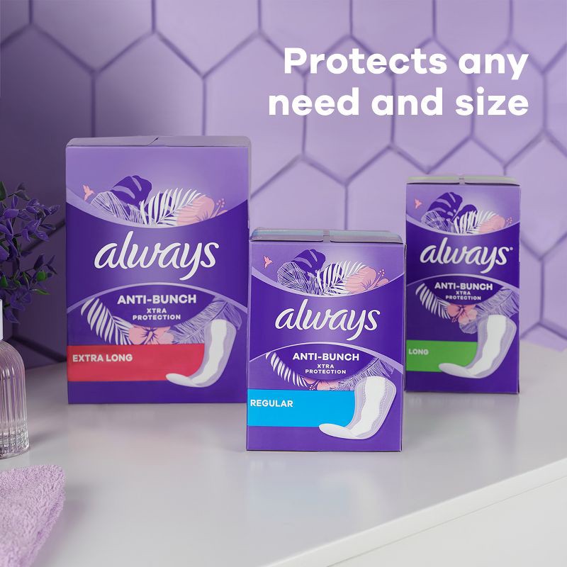 slide 5 of 8, Always Anti-Bunch Xtra Protection Liners - Extra Long - 68ct, 68 ct