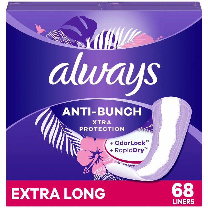 slide 1 of 8, Always Anti-Bunch Xtra Protection Liners - Extra Long - 68ct, 68 ct