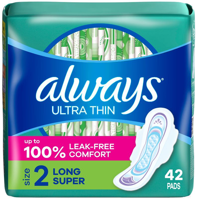 slide 1 of 13, Always Long Absorbency Unscented Ultra Thin Pads with Wings - Size 2 - 42ct, 2 pk; 42 ct